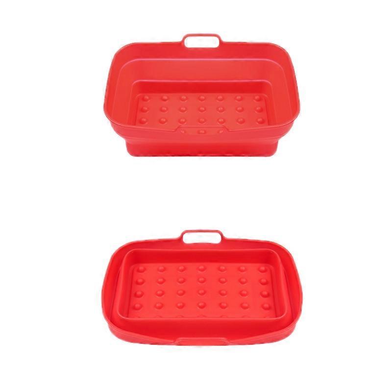 2pcs Air Fryer Mat Baking Tray, Specification: Rectangular Dot Red