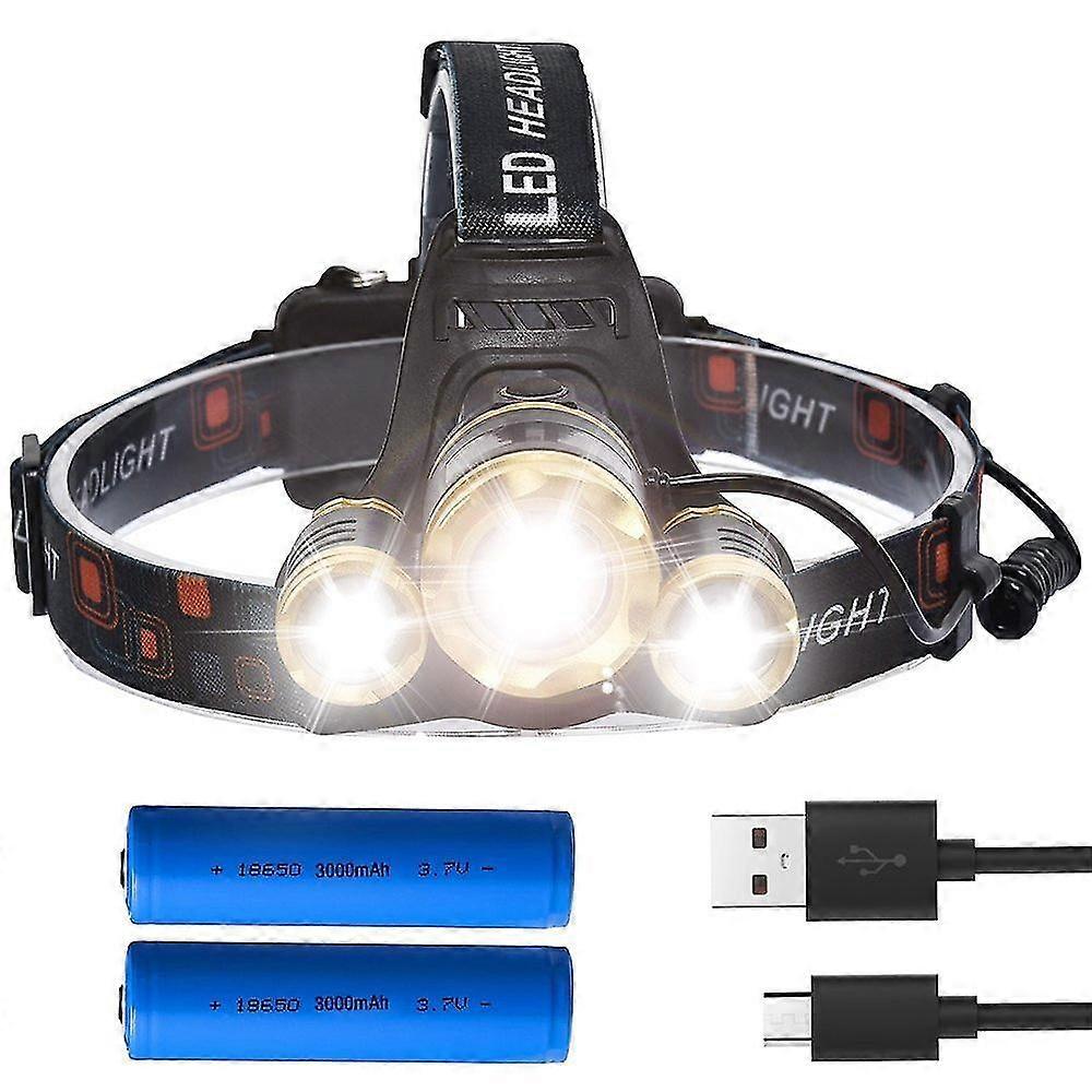 Zoomable Headlamp 3000lm Head Torch Led Head Light Rechargeable Camping Flashlight Tw