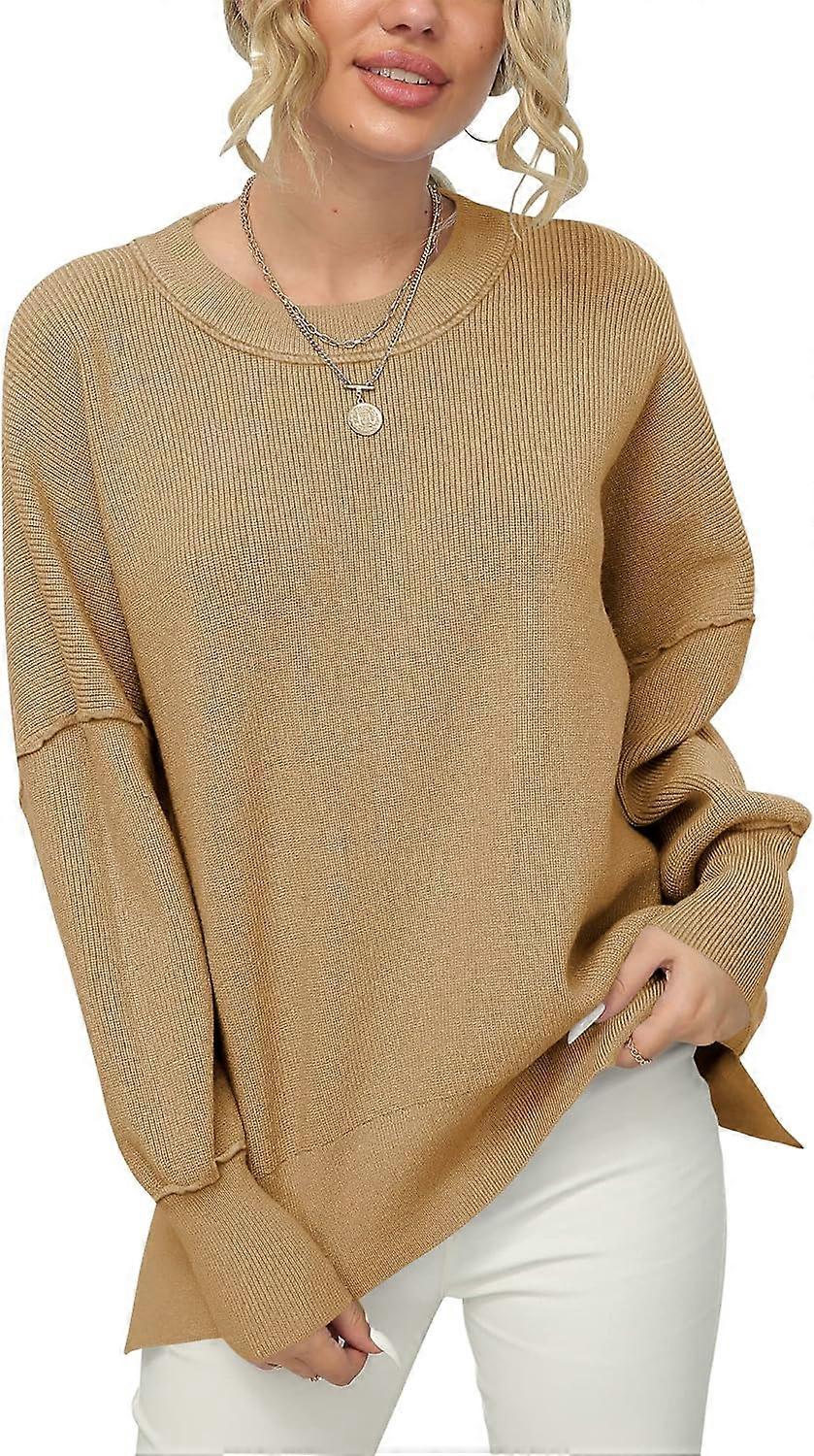 Women's Crewneck Batwing Sleeve Oversized Ribbed Knit Pullover Sweater Top