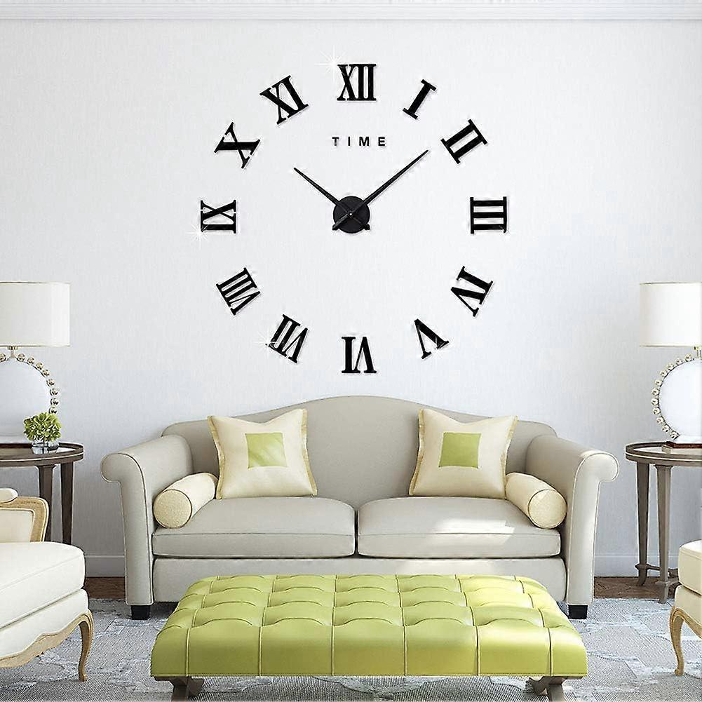 3D DIY Wall Clock Black Frameless Large Wall Clock
