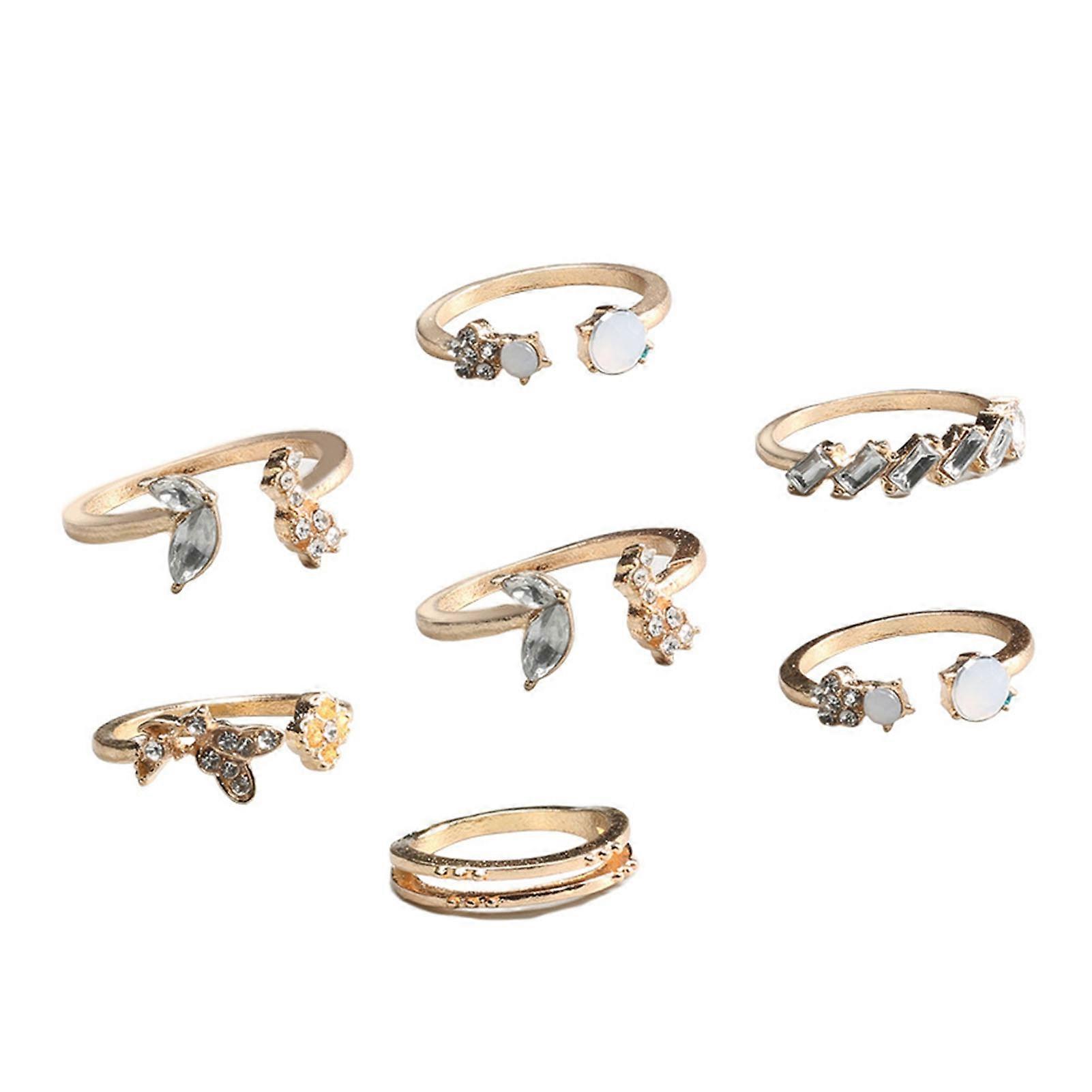 7Pcs Knuckle Rings Butterfly Flower Rhinestone Women Exquisite Sparkling Rings Rings Jewelry Accessories