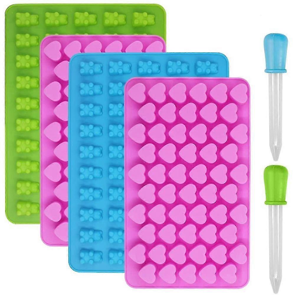 Silicone Chocolate And Ice Cube Molds, 4 Pieces With Hearts And Bears, With 2 Pipettes, Compatible With Jelly, Chocolate, Gummy Bears, Sweets