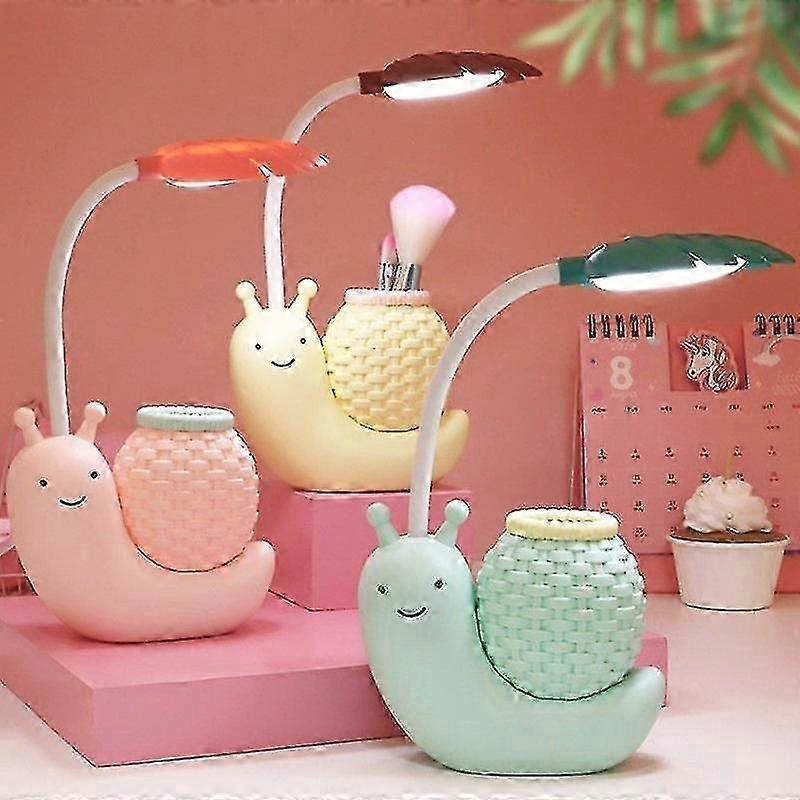 Led Snail Desk Lamp, Cute Student Study Reading Night Light With Pen Holder No Flicker Eye Protection Gift
