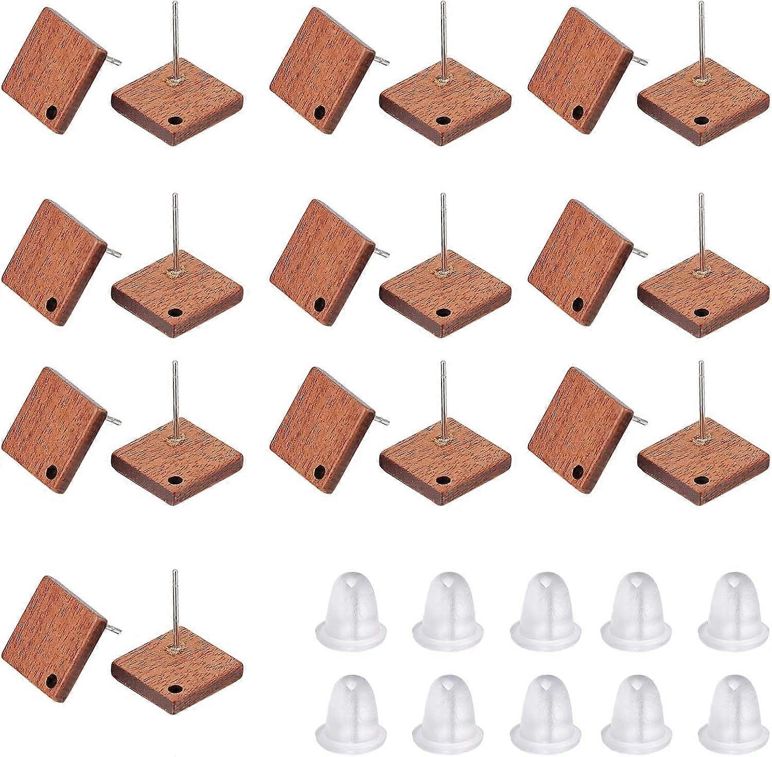 1 Box 80Pcs Stud Earring with Loop Ear Nuts Include 30Pcs Wood Stud Earring Findings Square Wooden Earrings Post 50Pcs Safety Plastic Earring Backs fo