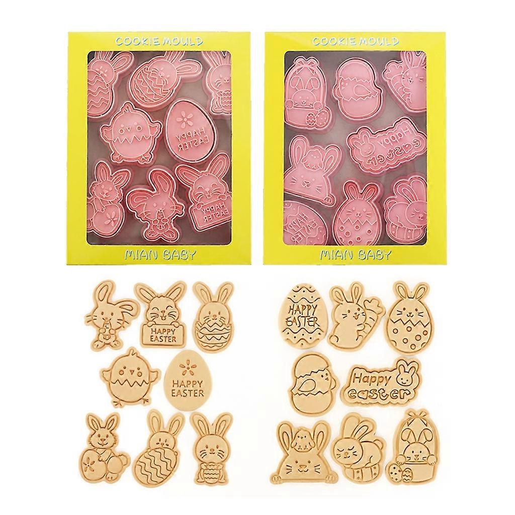 16Pcs/set Rabbit Easter Egg Cookie Cutters Cartoon Pressable Biscuit Mold