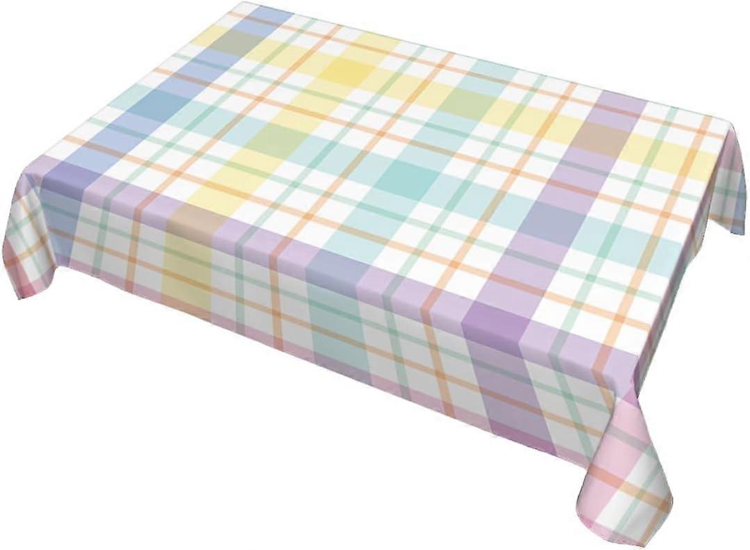 Decorative Rectangle Table Cloths Spring Buffalo Plaid Checkered Pink Blue Yellow Tablecloth Table Cover for Dining/BBQ/Picnic/Coffee Table 52 X 70 In