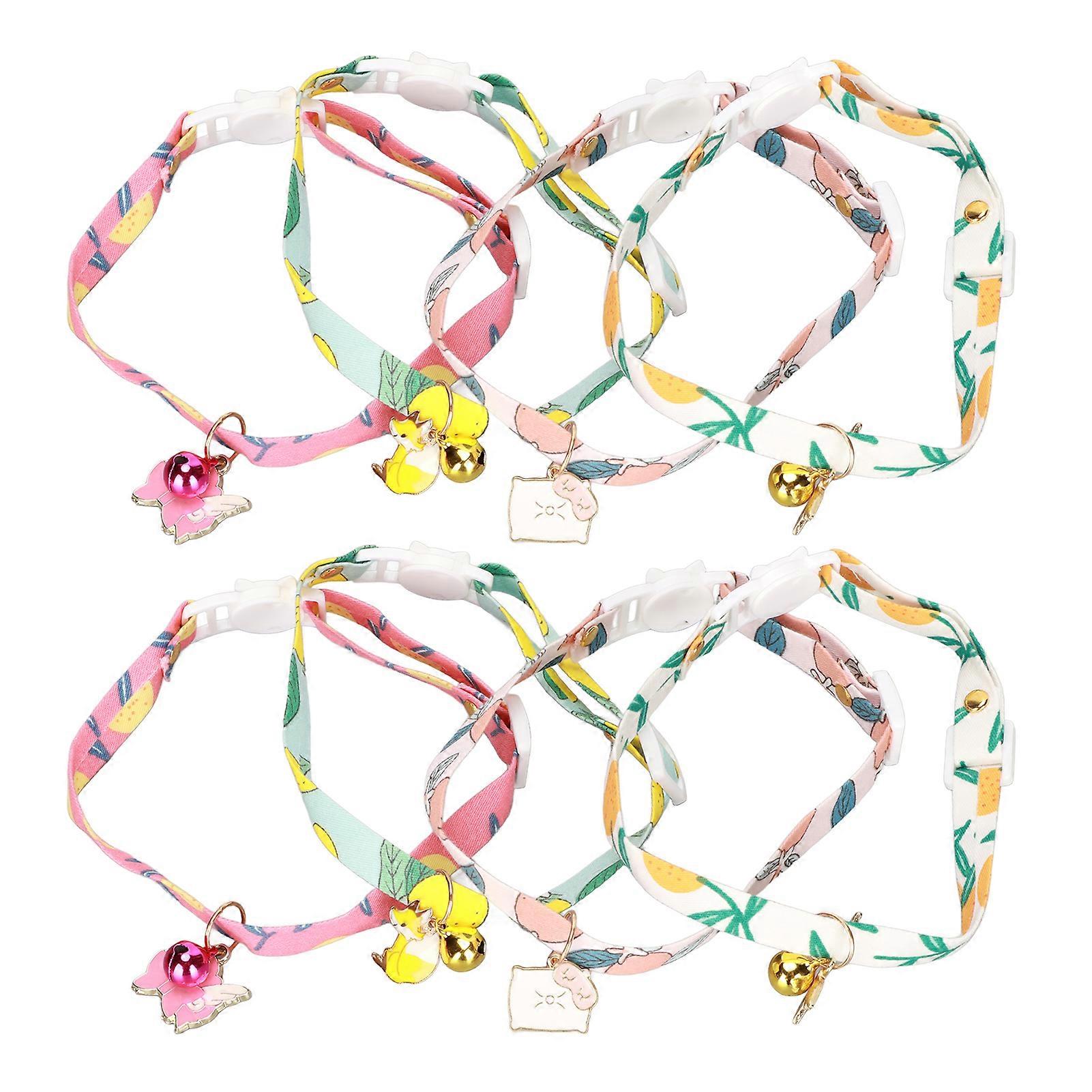 8pcs Dog Collar Print Flower Cute Patterns Adjustable Soft Cat Collar with Bell for Walking Running Training