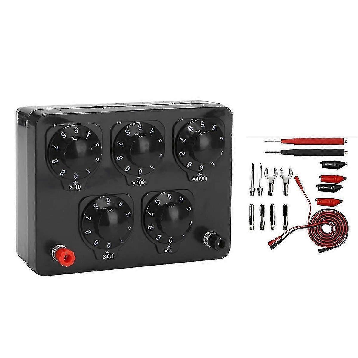 1Pcs Black Resistance Box Iron Variable Decade Resistor 0-9999.9 Ohm compatible with Physical Teaching & 16Pcs
