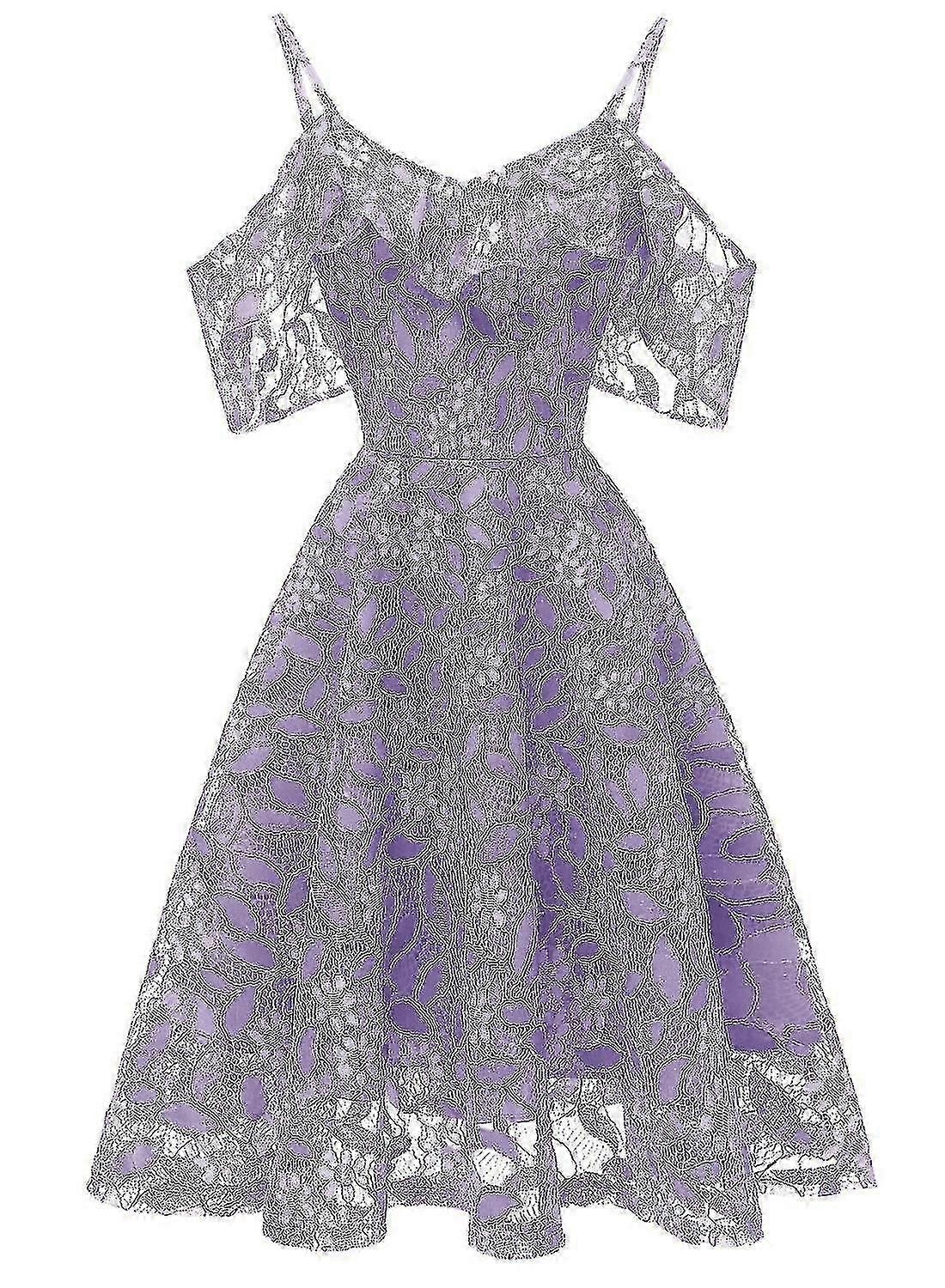 Elegant Women Shoulder Lace Ruffle Sleeve Casual Evening Prom Dresses