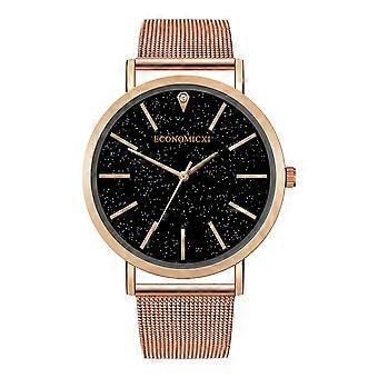 Men Alloy Mesh Casual Watch Round Dial Analog Display Male Quartz Wristwatch(Rose Gold)