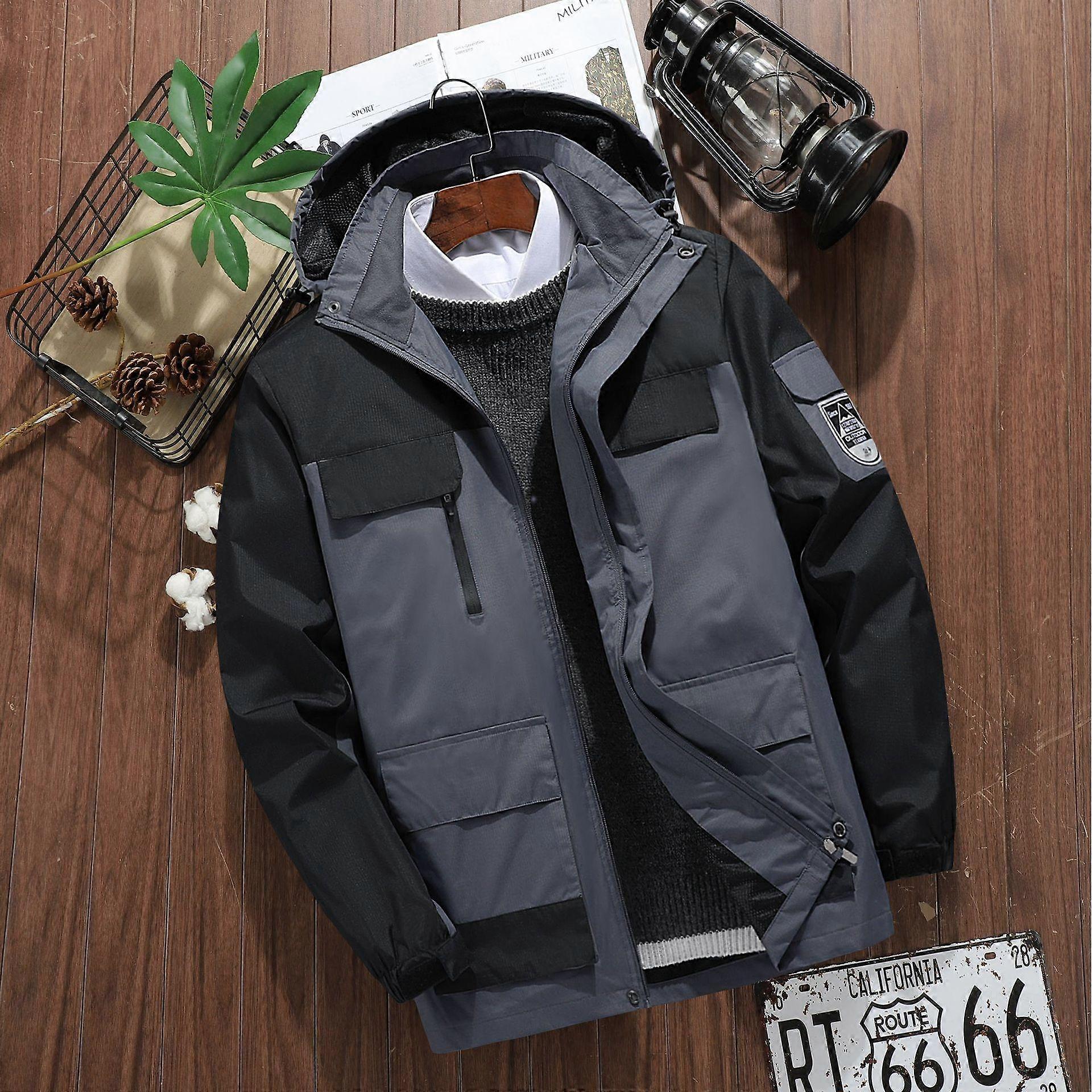 Mäns vindjacka Högkvalitativ Herr Multi-pocket Vindtät Hooded Jacka Vår Höst 6 Färg Plus Storlek L-8XL
