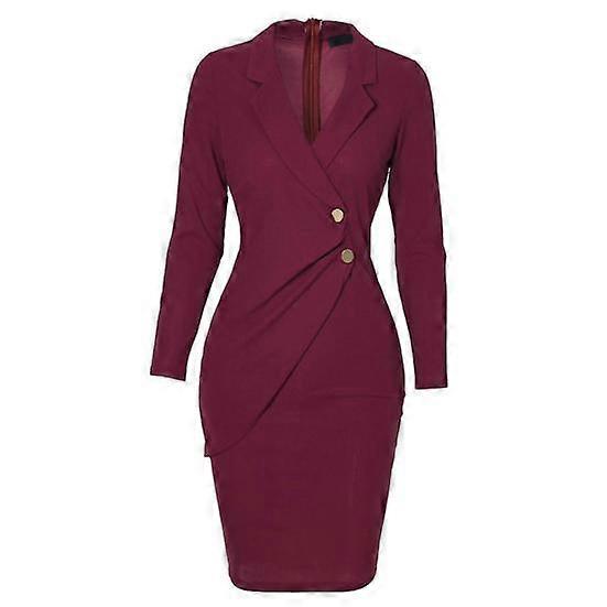 Dress Solid Color Buttons Autumn Winter Slim Zipper Suit Dress for Office