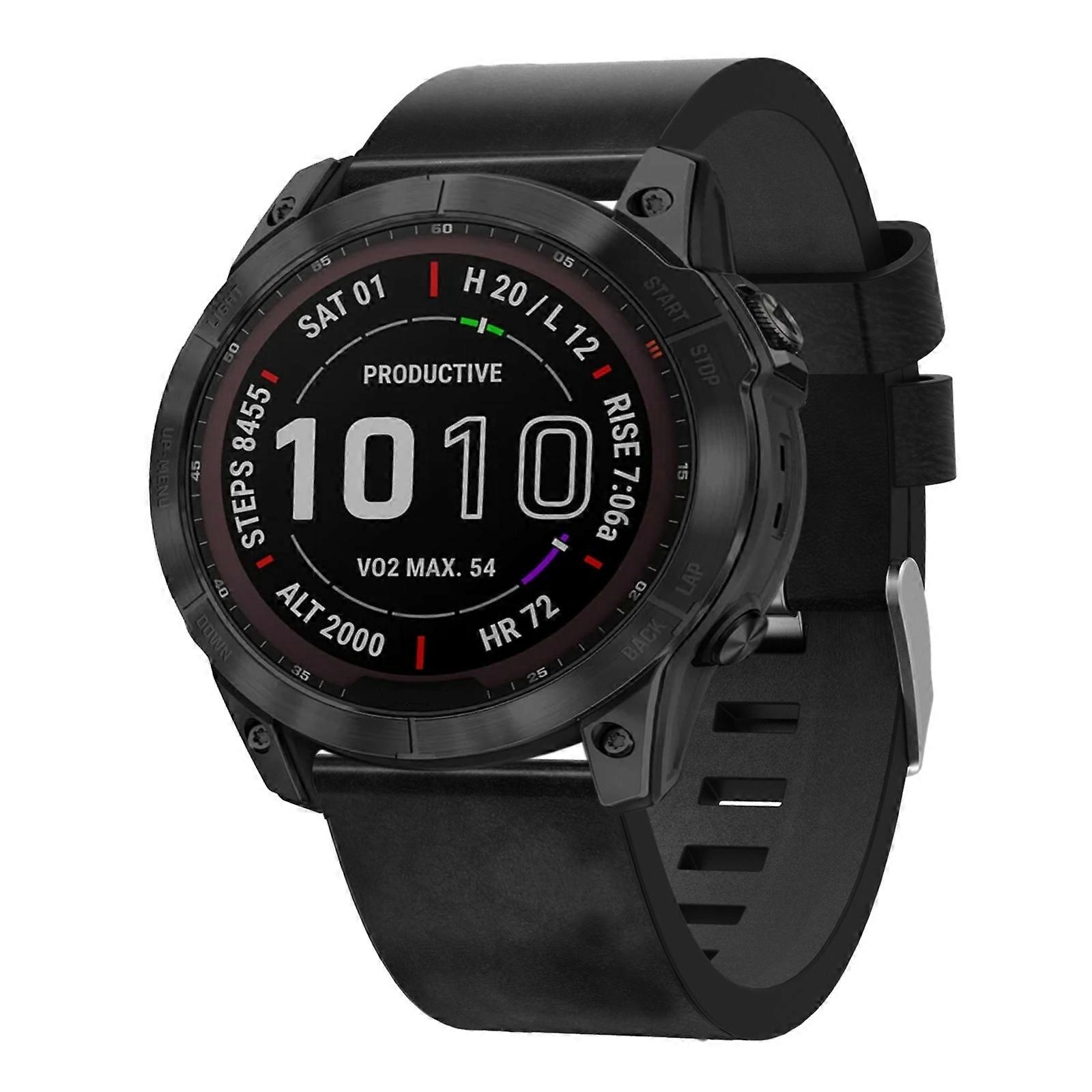 För Garmin Fenix 7X 26mm Läder Stål Spänne Klockband