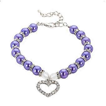 Dog Pearl Collars and Rhinestones Dog Collar Set, Pet Cat Pearl Necklace Full Diamond Bling Adjustable Dog Collar for Small Girls Cats Puppy Necklace 