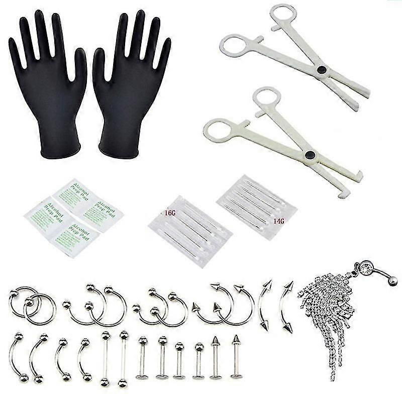 37 buc / set Body Piercing Tool Kit Ureche Buric Buric Ace Mamelon