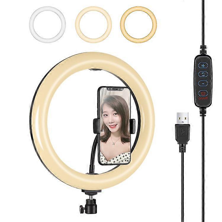 PULUZ PU397 10-inch 3 Modes Dimmable LED Ring Photography Video Light with Mobile Phone Clip for Vlogging