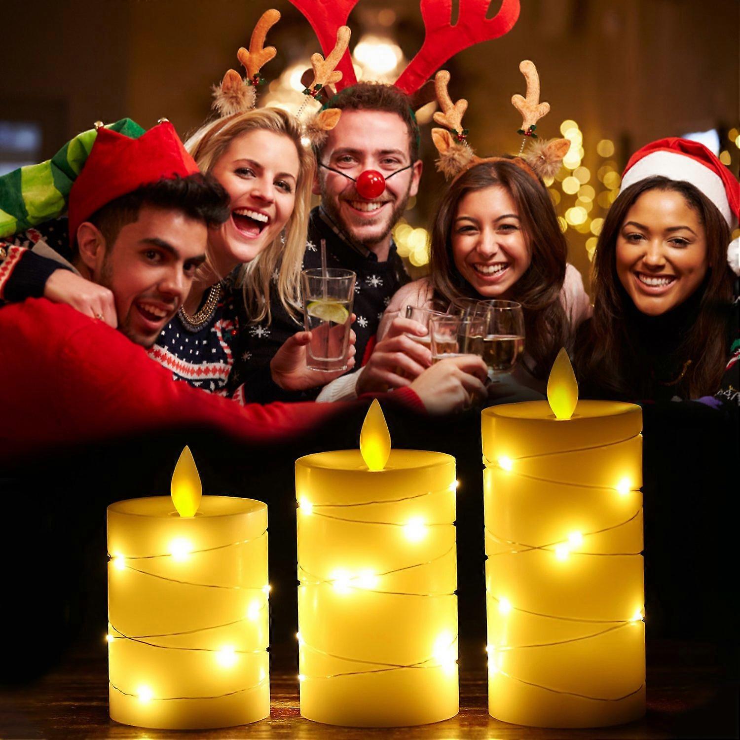 3PCS Flickering Flameless Candle Lights with Twisted String Lights Kit with Controller Dynamic Heads