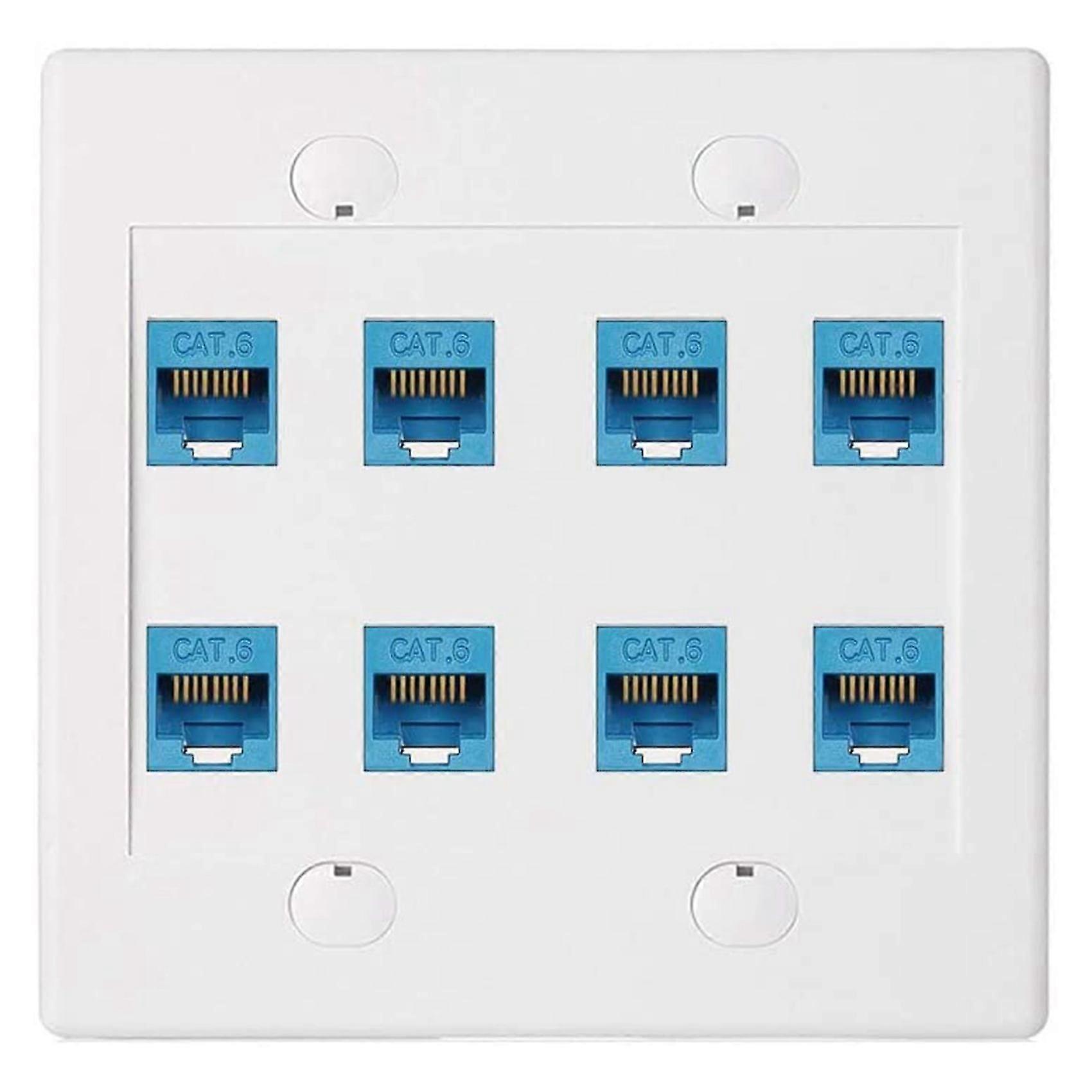 Ethernet veggplate 8-port - dobbel gang cat6 RJ45 keystone-kontakt nettverkskabel frontplate kvinne til