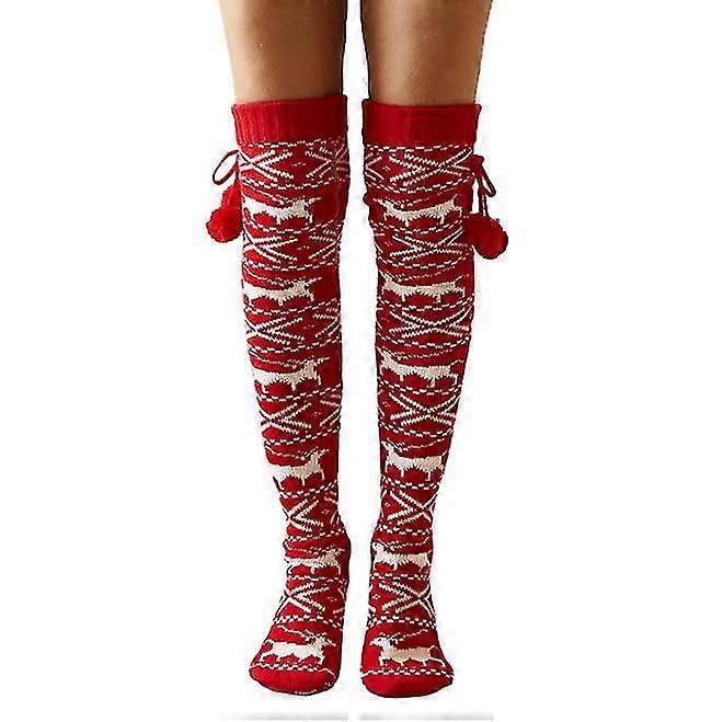 Noel Çorapları Diz Kazığı Çorapları Üzerinde Top Örme Uzun Tüp ile Elk