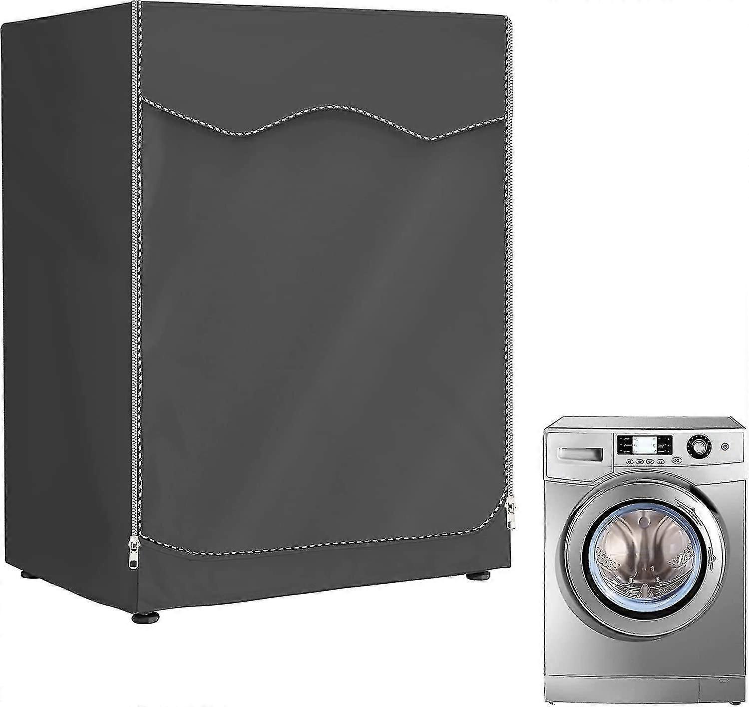 屋外洗濯機と乾燥機カバー、前面開口部付き防水洗濯機カバー(黒、60 x 60 x 85 cm)L