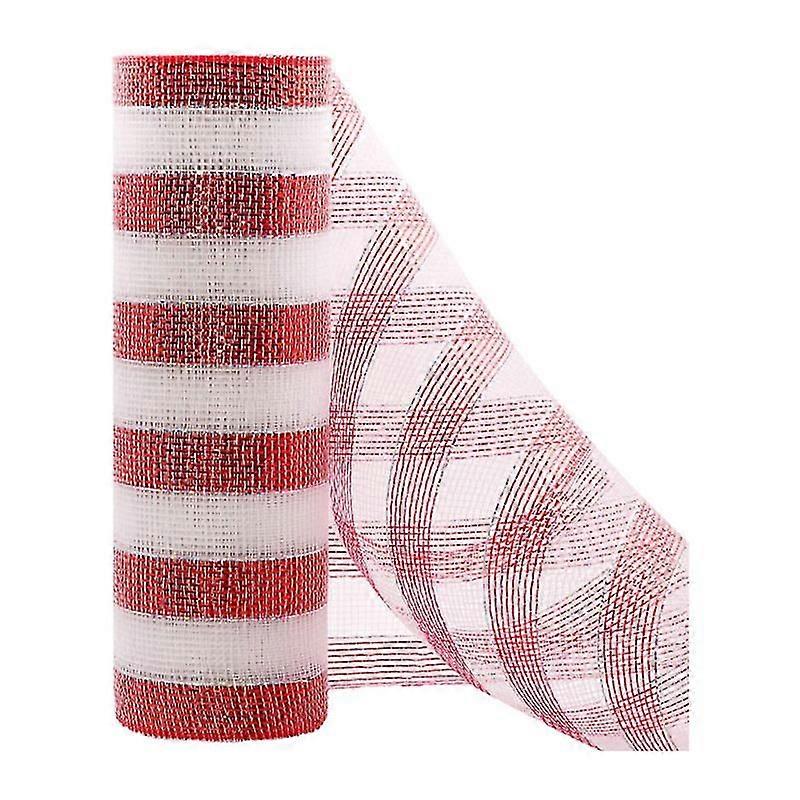 Red & White Candy Cane Decor Mesh Roll 26cmx10yard Christmas Wreath Tree Stripes