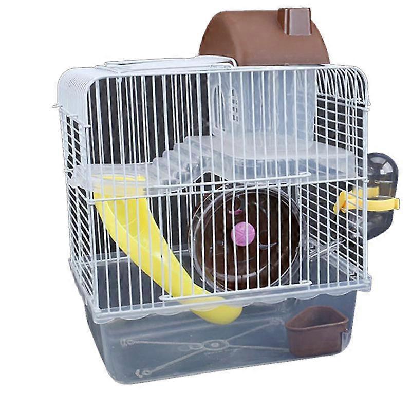 Double Layer Villa Shape Iron Wire Cage with Feeding Bowl Running Wheel Slide Toy for Pet Hamster