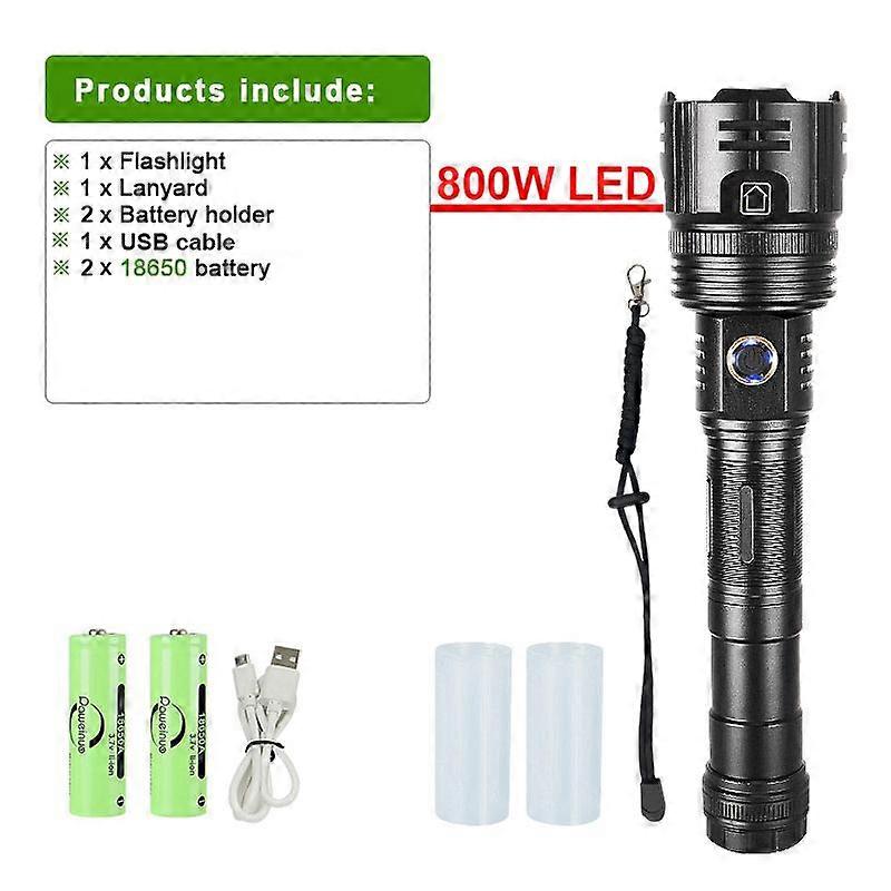 800W LED Super Power Flashlight Super Bright Torch Waterproof Flash Light Rechargeable Zoom HandLamp Outdoor Lantern
