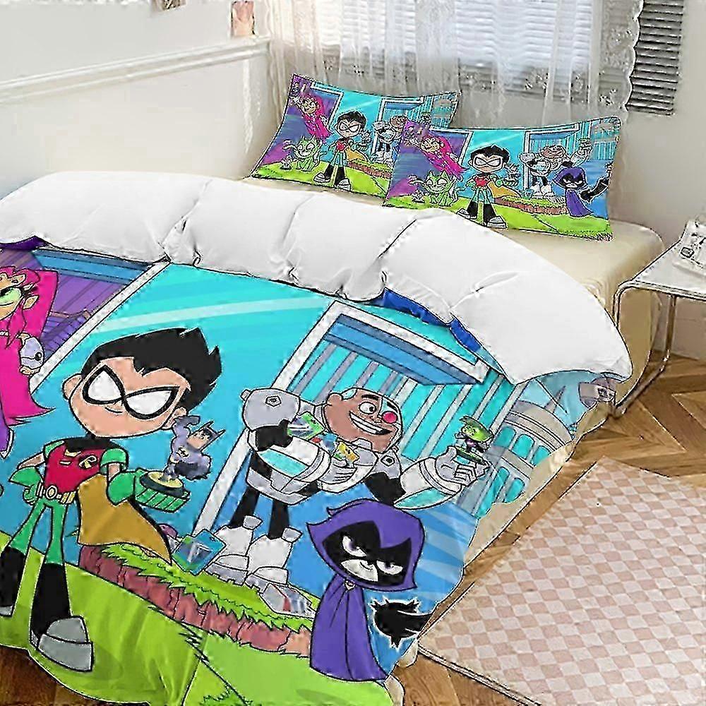 v29 Lençóis Teen Titans Go3-Piece Conjunto de Cama Wa E Confortável Macio Capa de Edredom Conjunto de Cama para Quarto (1 Capa de Edredom e 2 Fronhas) Lençóis
