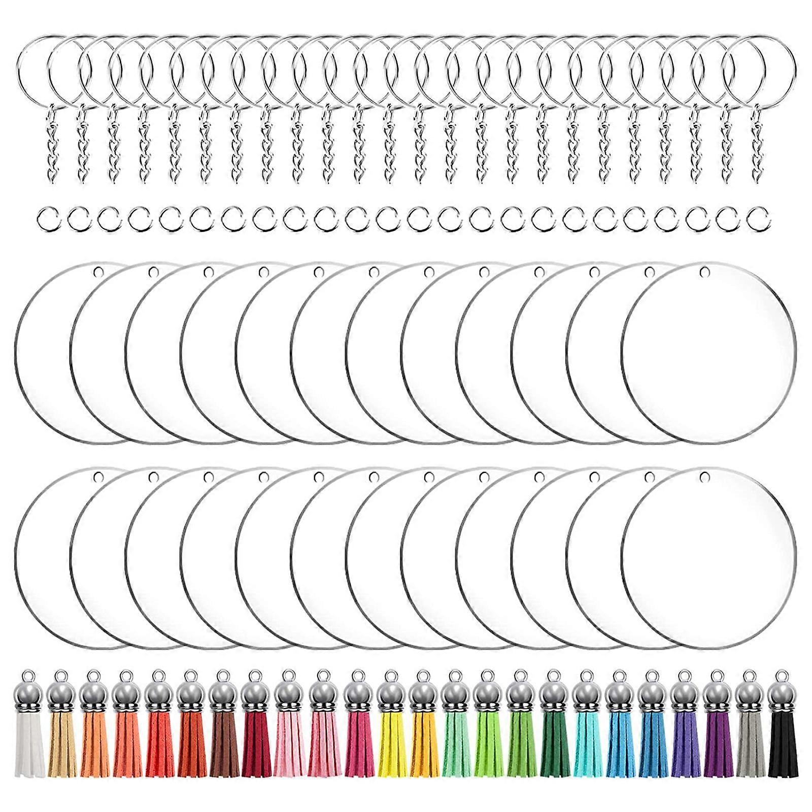 Acrylic Keychain Blanks 72/96pcs Clear Keychains Acrylic Blanks Tassels Jump Rings for DIY Keychains Keyring Crafting