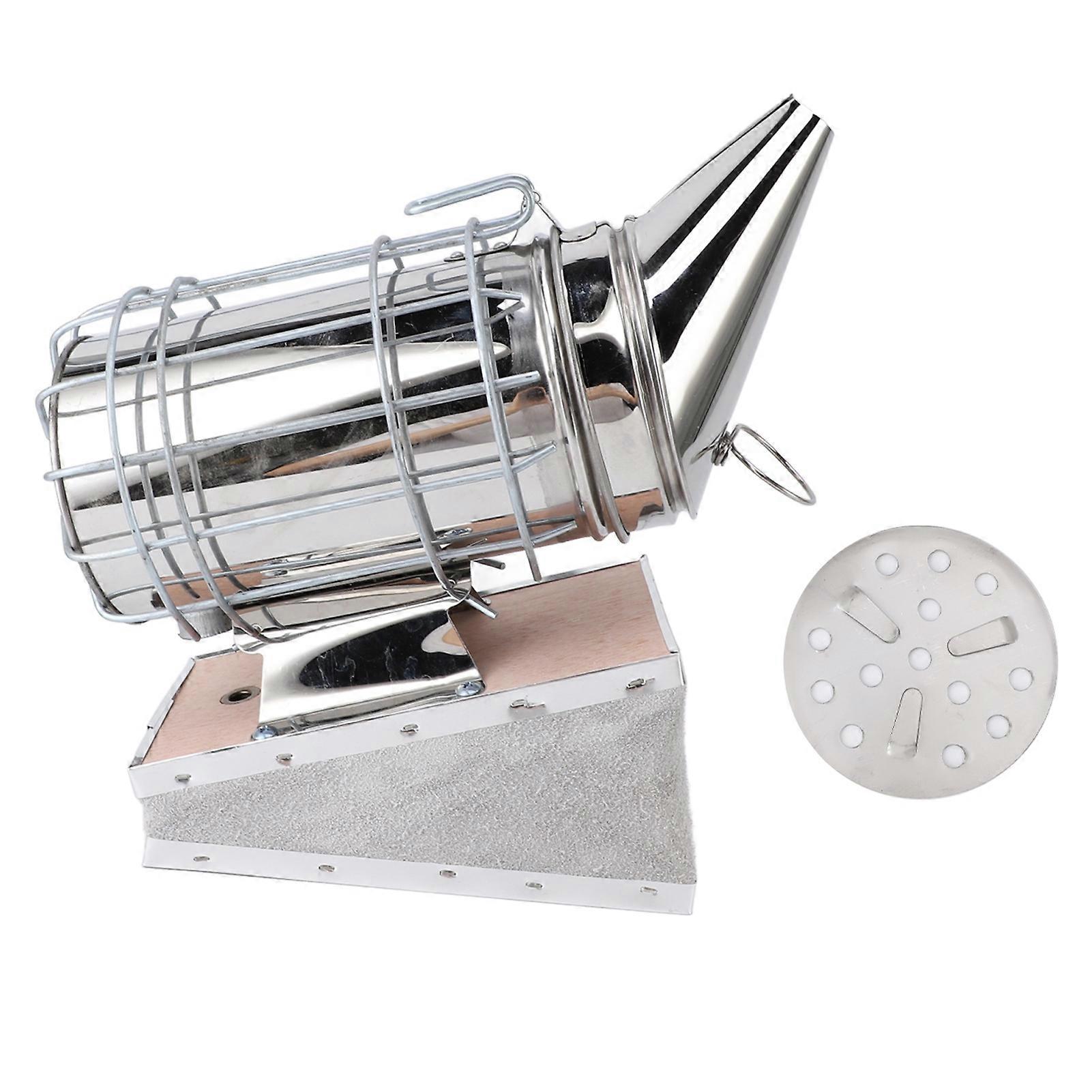 Beekeeping Tool Stainless Steel Smoker Silver Protective Grid Durable Design Safe Handling Efficient Hive Management Smoke Diffuse