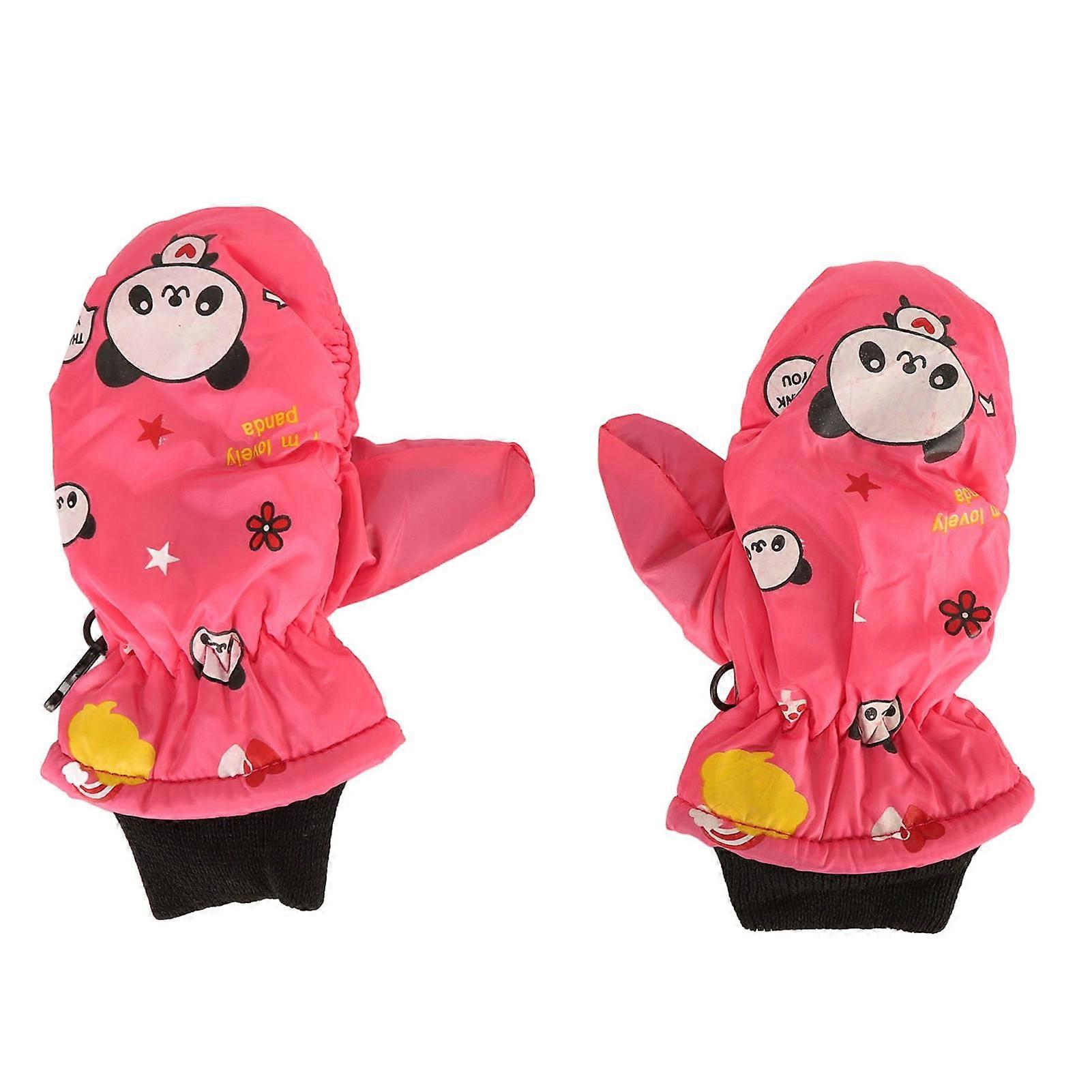 2pcs Kids Snow Mittens Warm Waterproof Windproof Thicken Polyester Fleece Cute Pattern Toddler Ski Gloves for Outdoor Walking Running Riding Pink