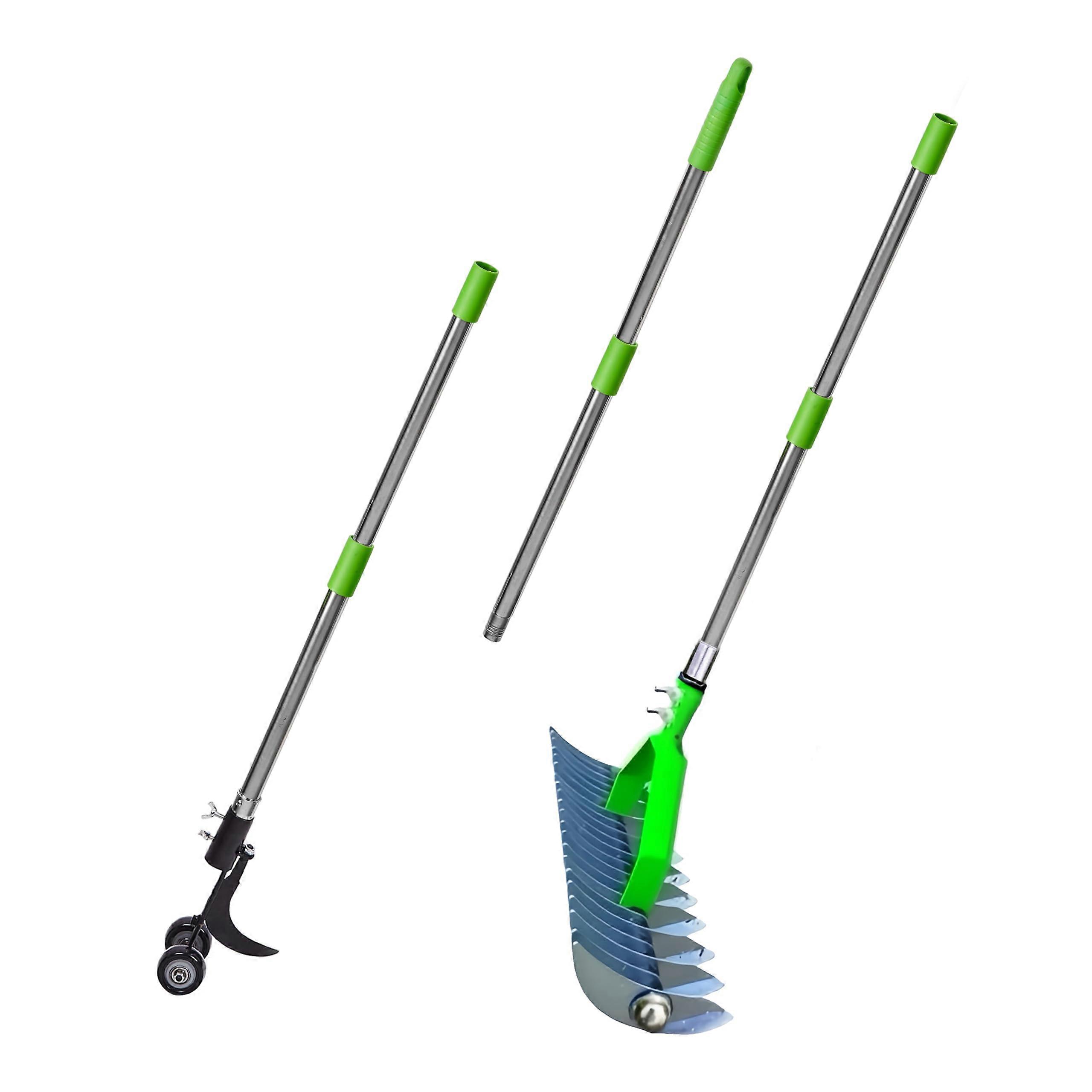 2-in-1 Thatch Rake and Crack Weeder Tool with 54-Inch Long Handle for Lawn Care, Garden Weeding, and Soil Loosening