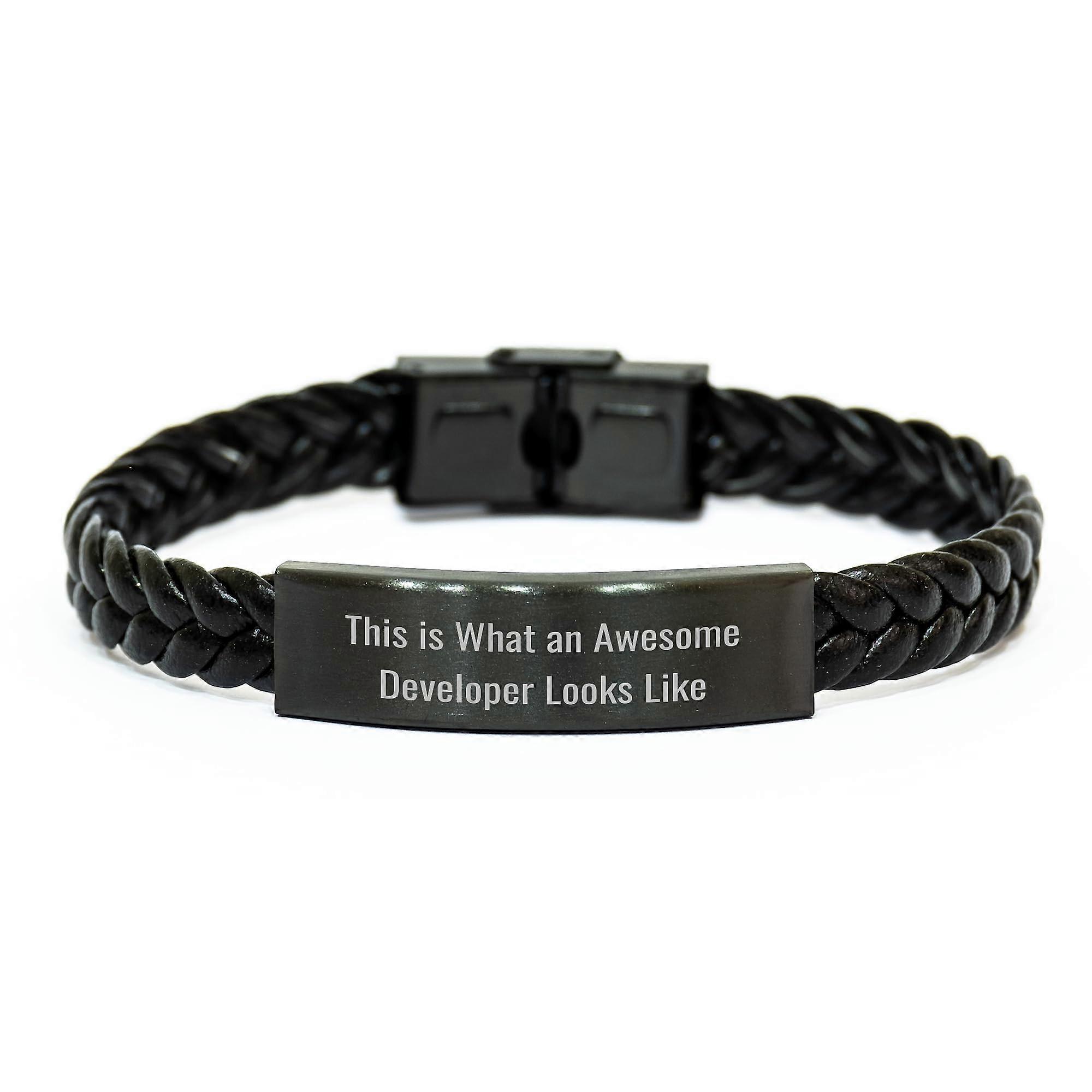 Interlaced Leather Bracelet Engraved This Is What An Awesome Developer Looks Like Gift For Developers