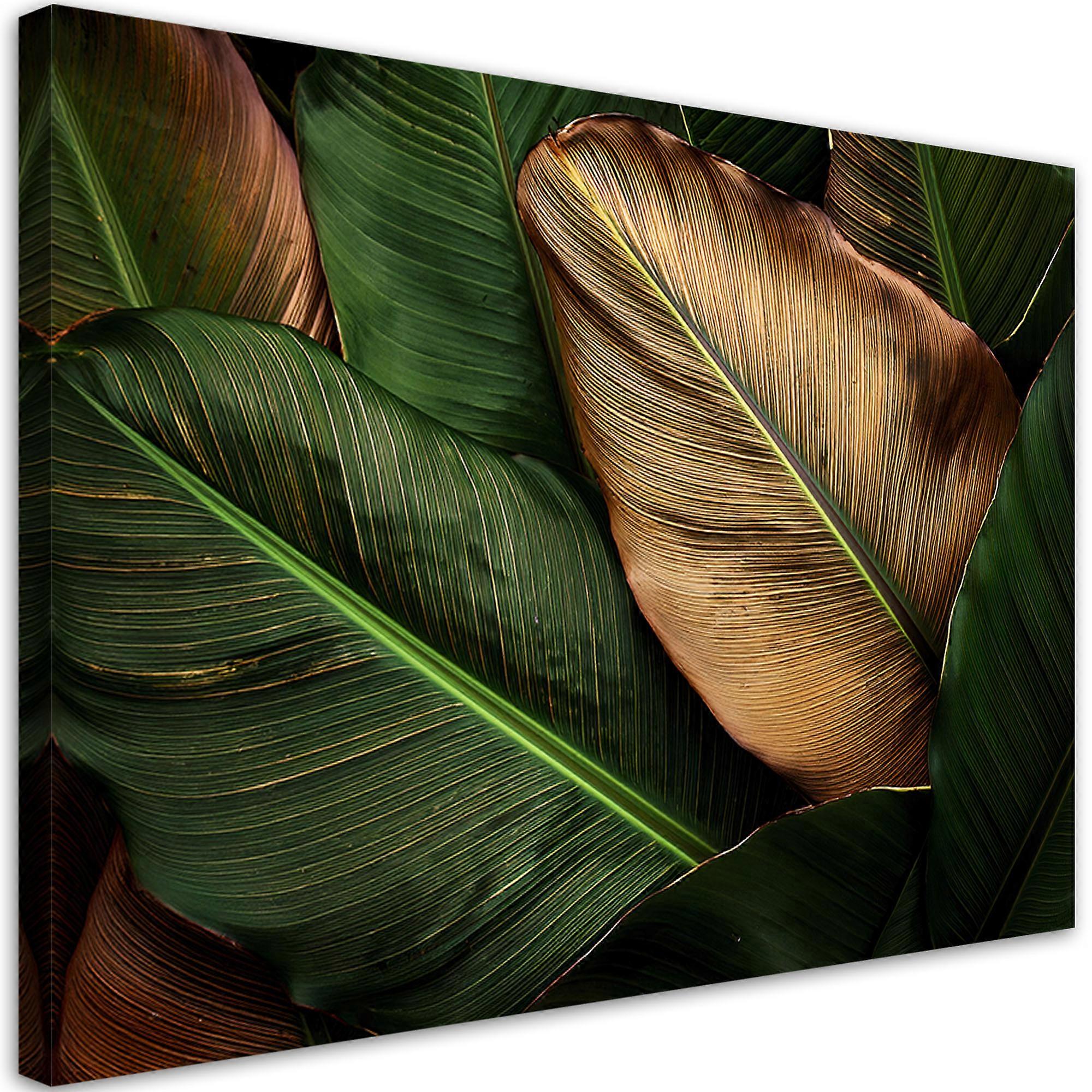 Lienzo, Hojas de oro y verde - 90x60