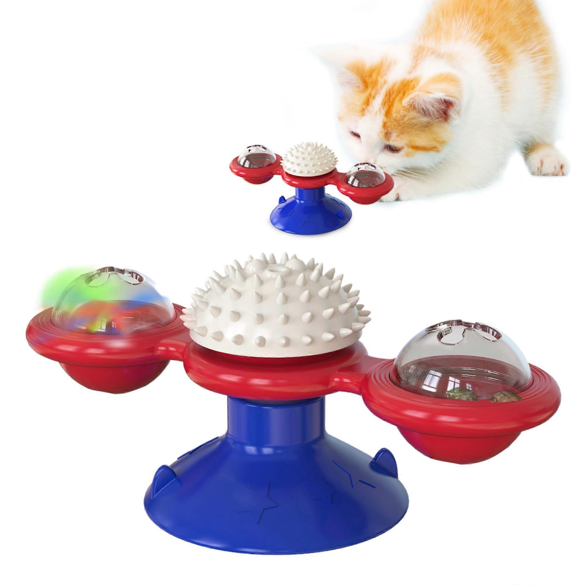 Interactive Windmill Cat Toy with Suction Cup, Rotating Catnip LightUp Ball for Indoor Cats