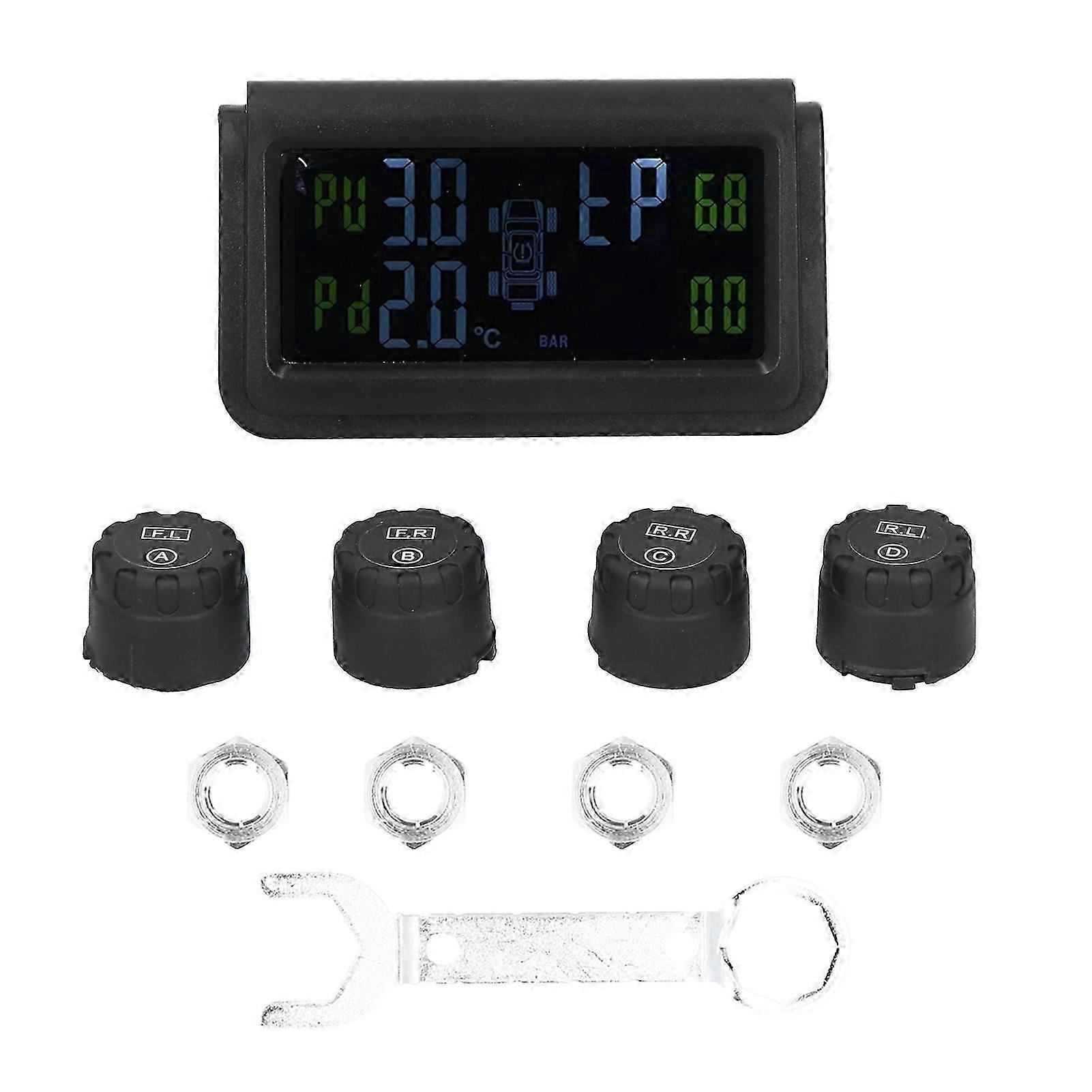 Solar Power Tire Pressure Monitoring System Display Sound Warning TPMS with 4 Sensors