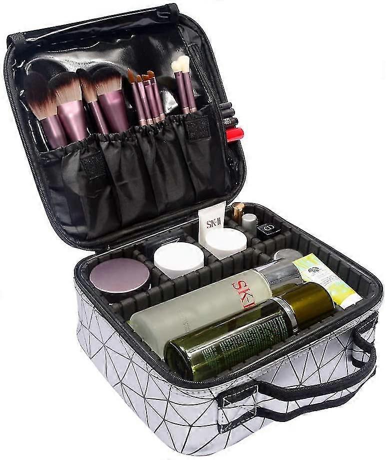 メイクアップバッグゼブラプリントPuレザートラベル化粧品バッグ女性女の子用 - Cosmetiのための調節可能な仕切り付き大型メイクアップケース化粧品ケースオーガナイザー