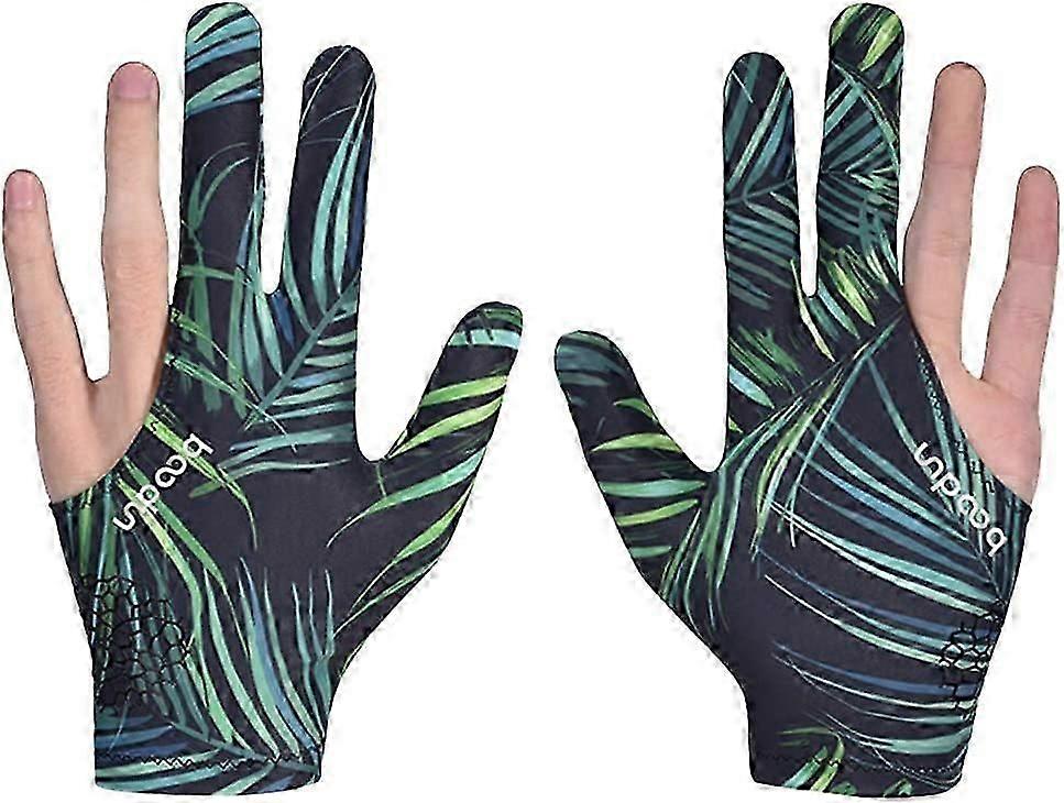 2pcs luvas de snooker elásticas 3 dedos luvas de sinuca esquerda e direita (folhas)