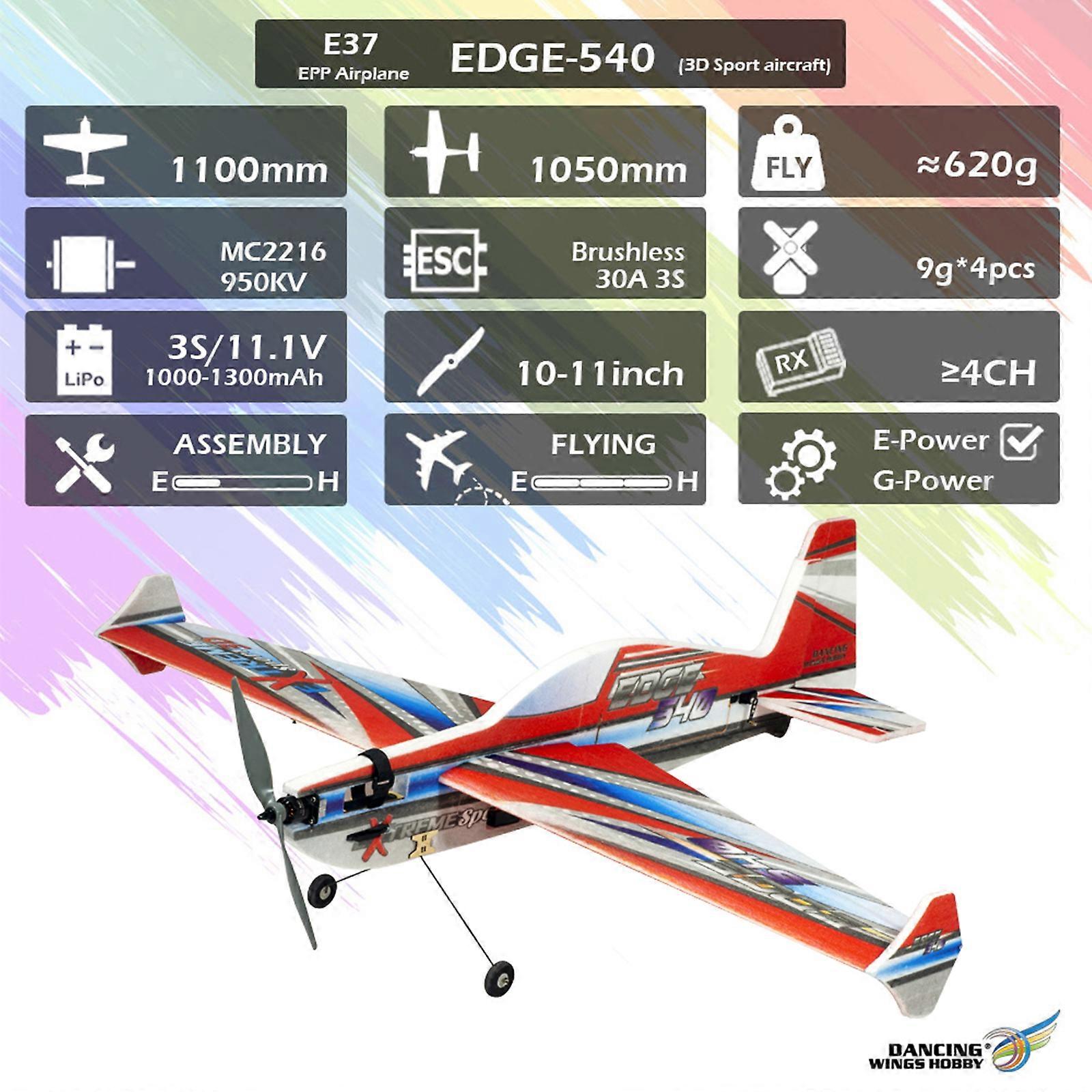 Dancing Wings Hobby E37 EDGE 540 1100mm Wingspan EPP 3D Sport Remote Control Airplane KIT/ KIT+Power Combo - Kit+Motor+Prop+Servo+ESC