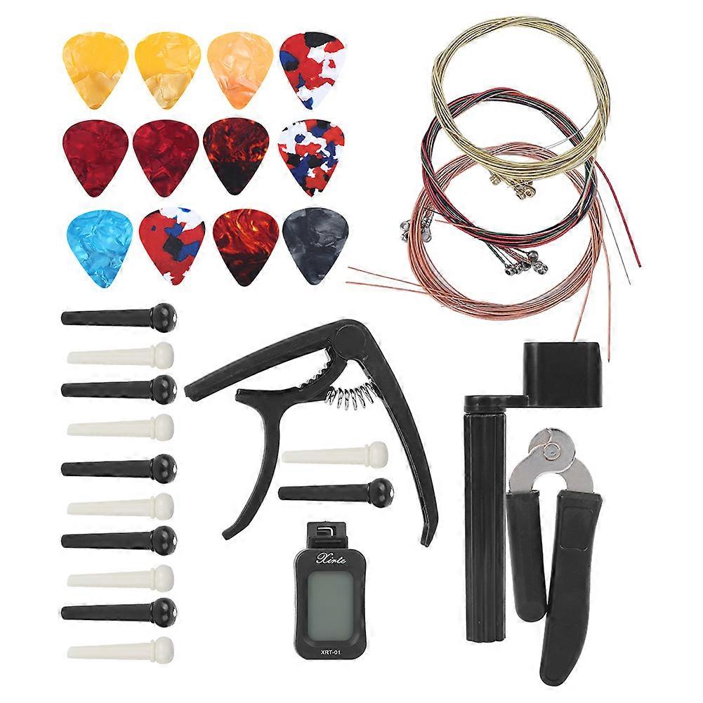 Guitar Accessories Kit Tuner Strings Changing Cutter Winder Capo Pins Picks Combo Tool