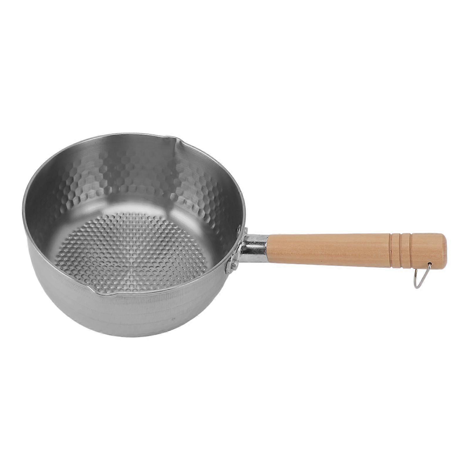 Casserole à sauce en acier inoxydable antiadhésive, marmite électrique multifonction avec long manche en bois pour soupe et lait, 18 cm