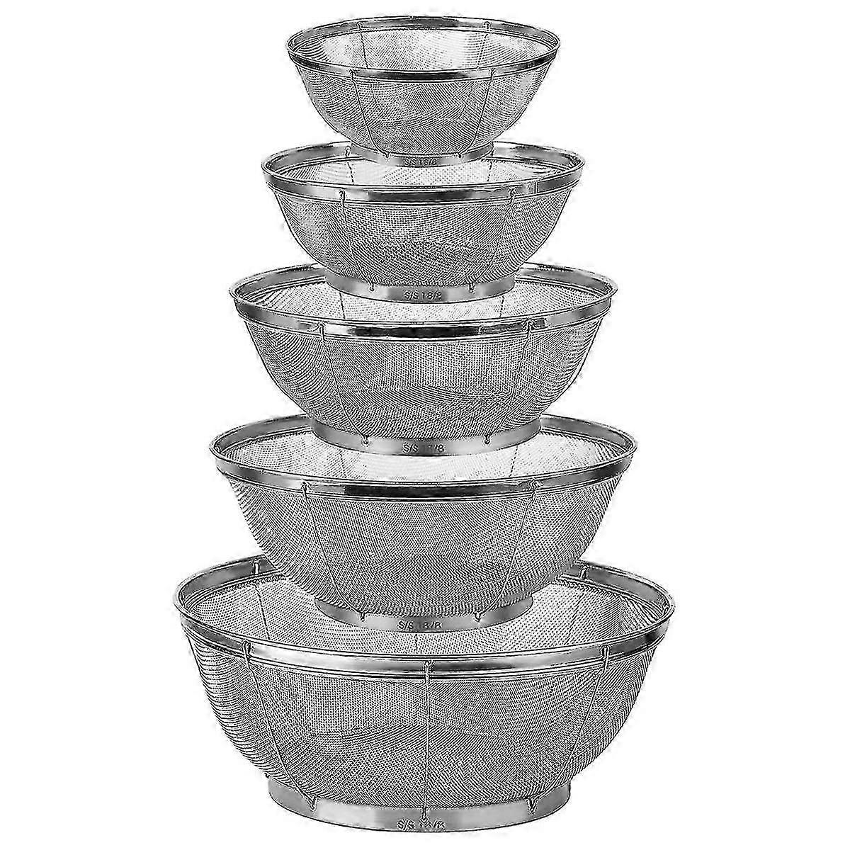 5 Pack Strainers For Kitchen, Stainless Steel Colander, Fine Mesh Strainer For Pasta, Rice And Frui