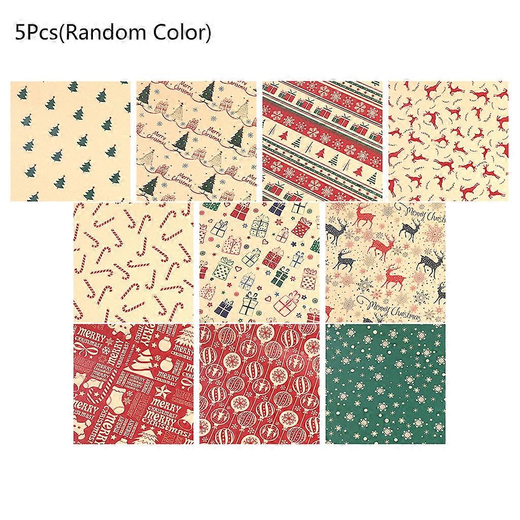 5 Sheet Christmas Wrapping Paper Kraft Paper with Tree Elk Pattern Bag Packaging