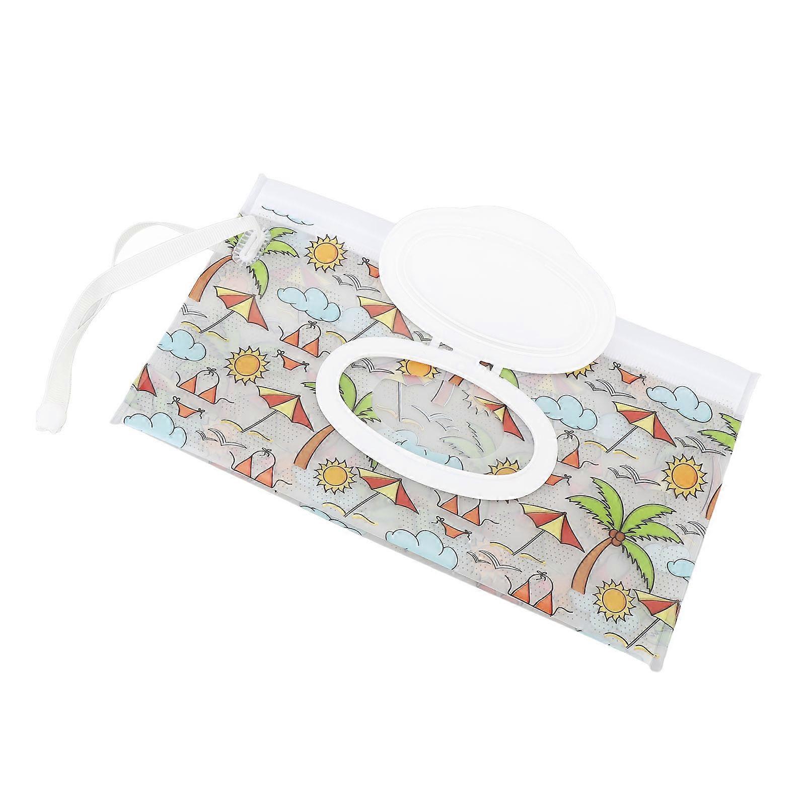 Wet Wipe Pouch Large Reusable Pull Out Type Flip Lid Refillable Portable Wipes Dispenser for Home Shopping Coconut Pattern Translucent 