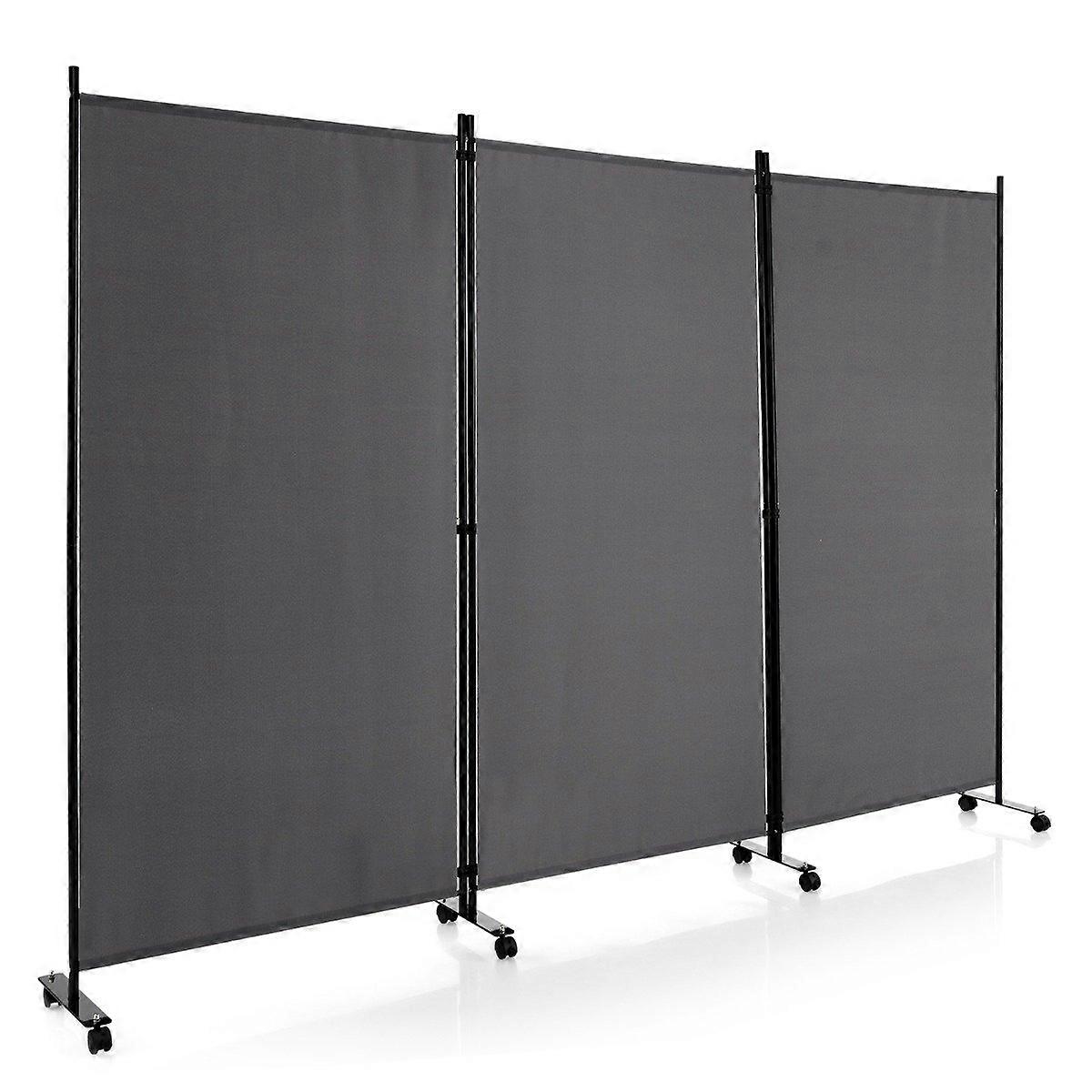 180 cm high room divider on wheels, folding screen with 3 freely combinable panels, grey
