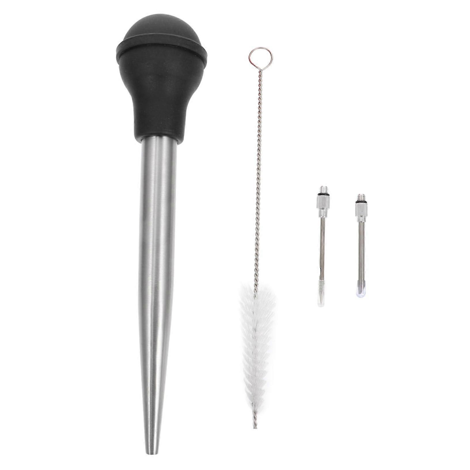 Turkey Spice Pin Gadgets Tool Set for Tenderizing Meat with Liquid Injector and Pipette, Stainless Steel, Black