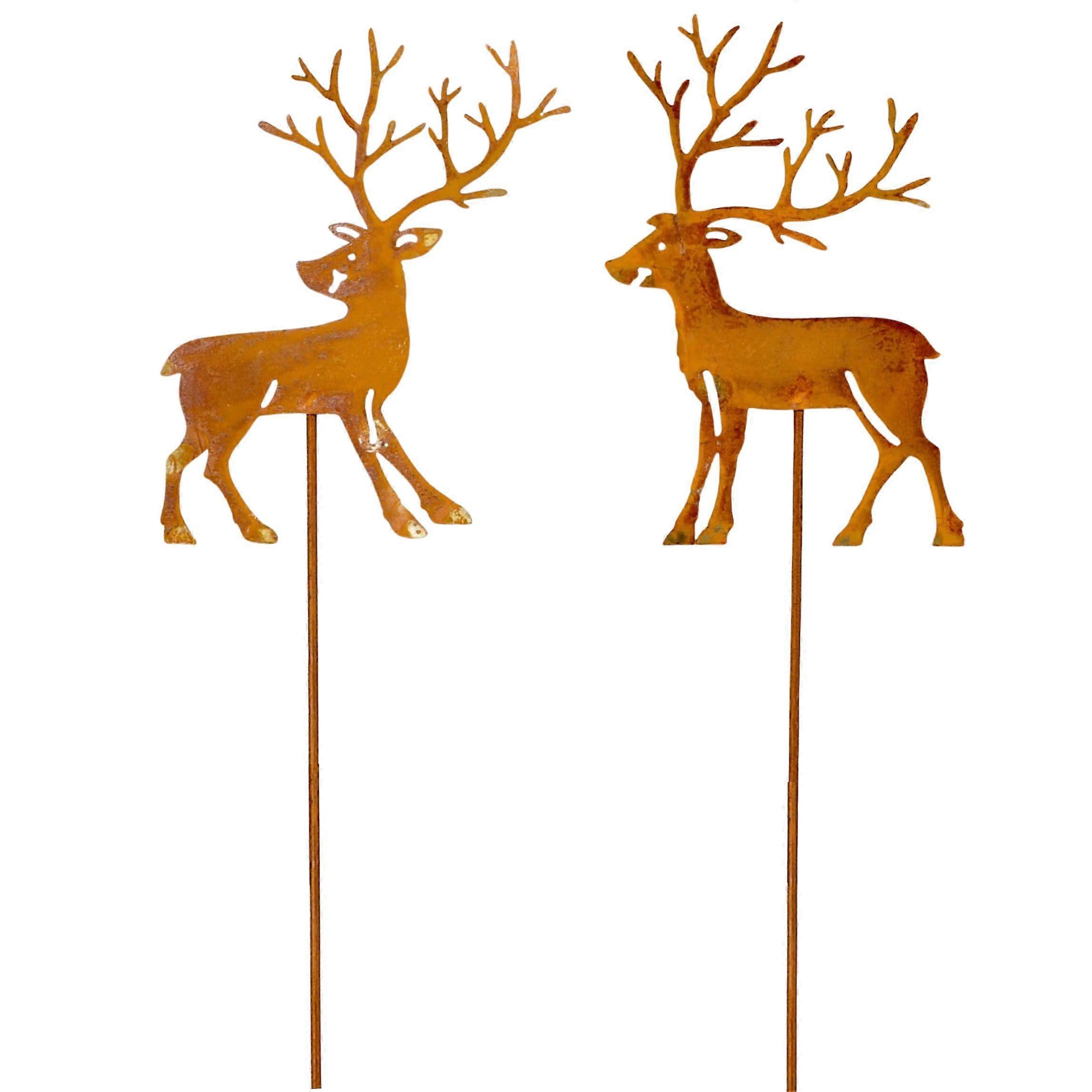 Garden Stake Deer Elk Christmas Decoration Set of 2 in Rust Look for Inserting