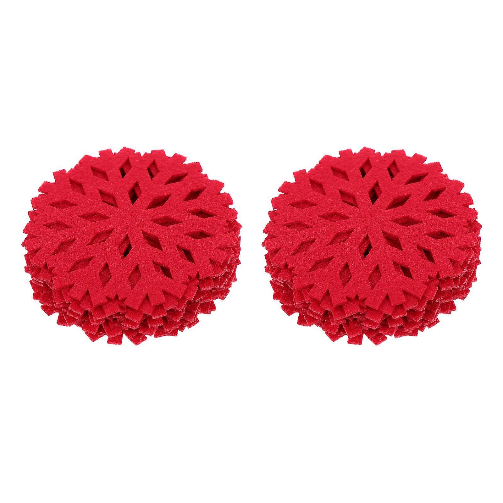 Snowflake Placemats Creative Cup Coasters Red Felt Prevent Stains Home Use 12Pcs