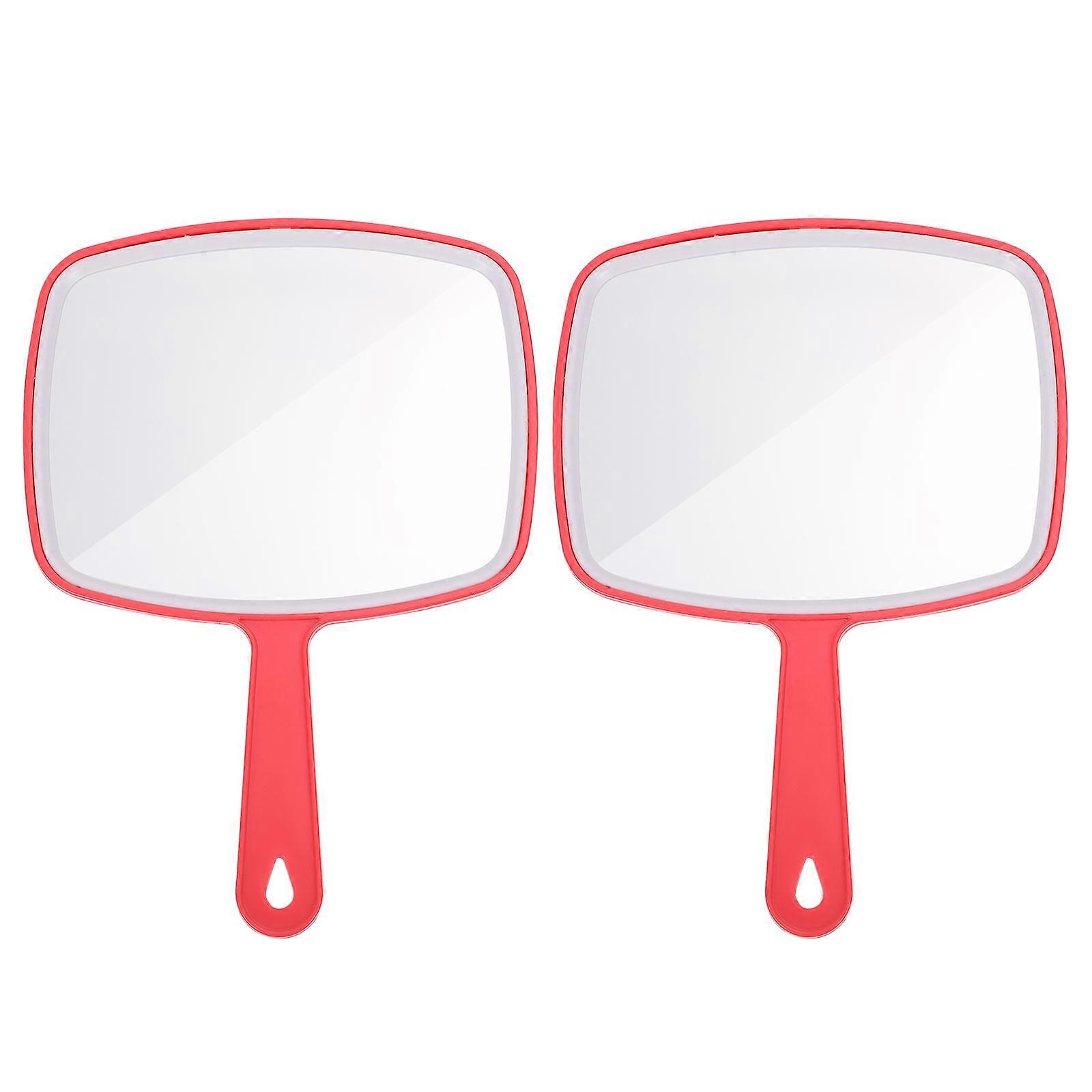 Portable Travel Makeup Mirror Simple Mirror Cosmetic Use Travel 26.5x19cm Square Ergonomic Handle Design Plastic 2Pcs