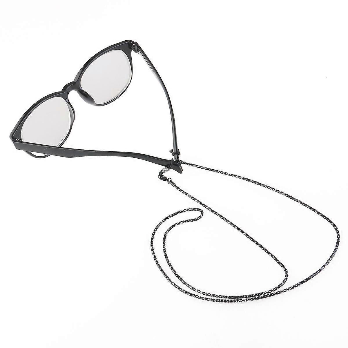 Stainless Steel Snake Chain Eyeglass Holder Strap Non Slip Sunglasses Neck Cord, Unisex Fashion Black Design, Everyday Use Accessory